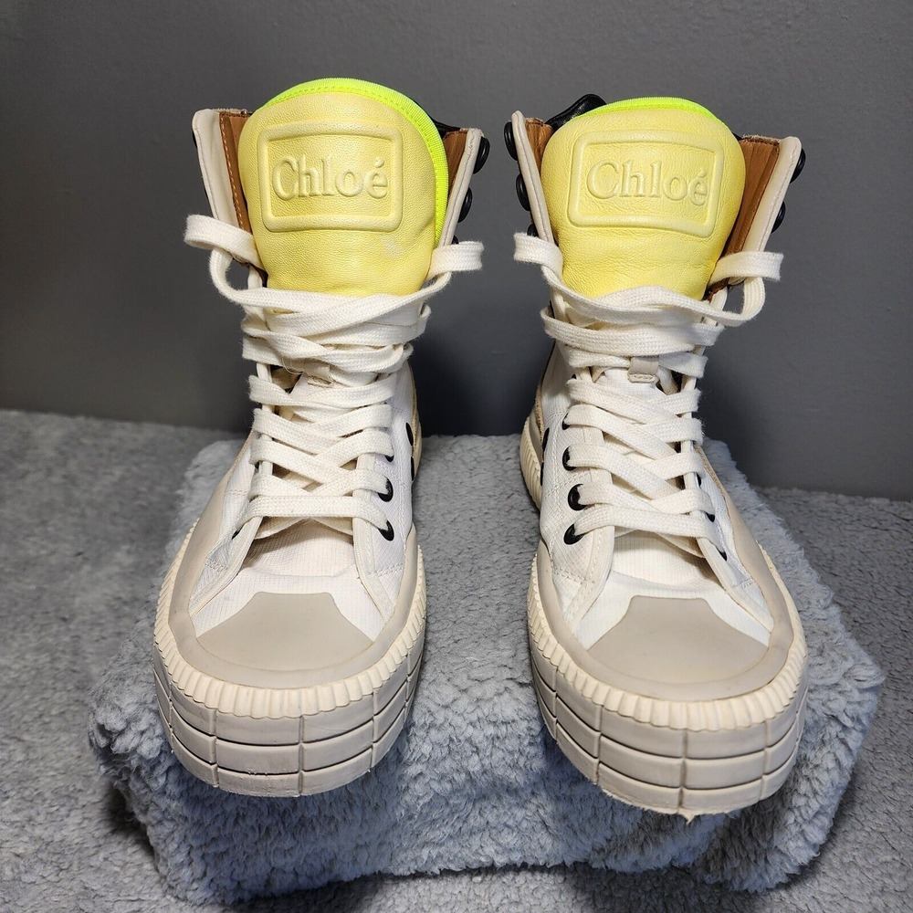 Chloe Clint High Top Sneakers Leather‎ Soft White Size 36 Designer Size 6